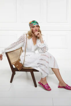 Broderie Lace V-Neck Midi Dress