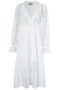 Broderie Lace V-Neck Midi Dress