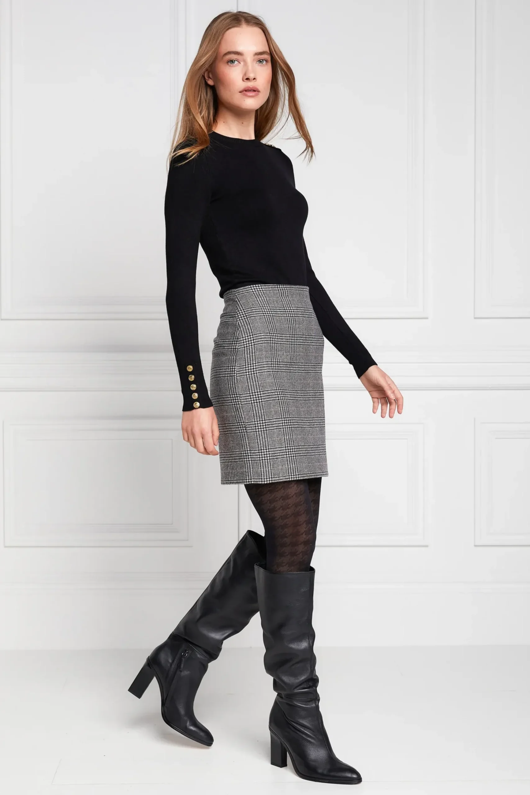 Buttoned Knit Crew Neck